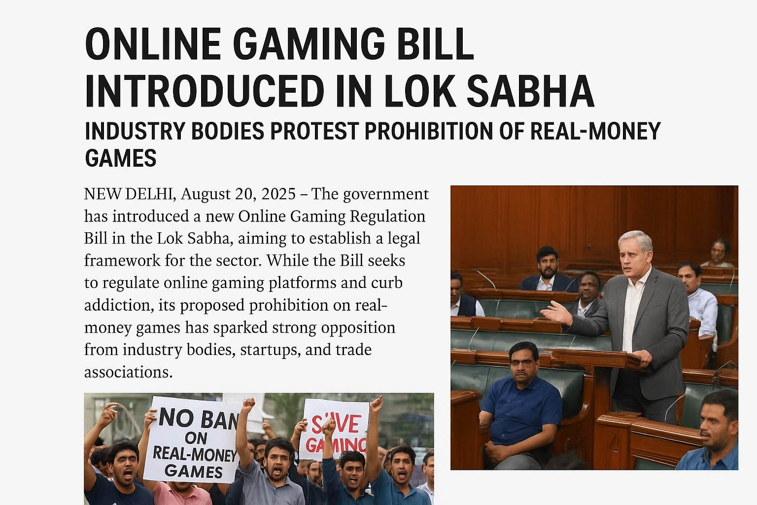 Online Gaming Bill Introduced in Lok Sabha, Industry Bodies Protest Prohibition of Real-Money Games